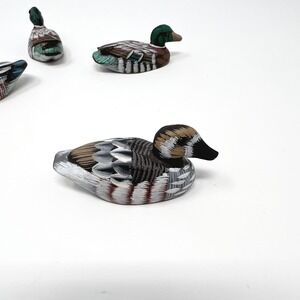 Hand Painted Miniature Wooden Duck Figurines Set Of 4 Collectible Decor Art 2"